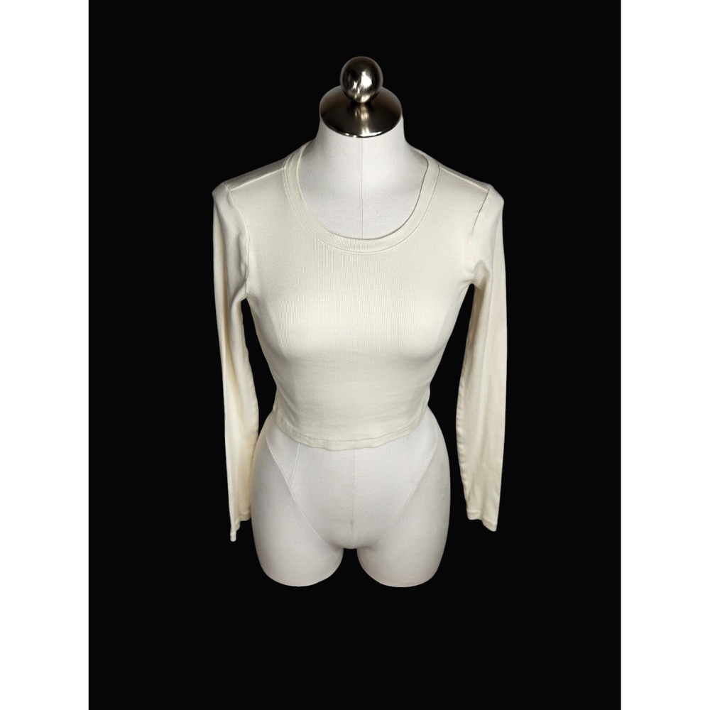 Madewell Fine Ribbed Supercrop Crewneck Long Sleeve Tee Small Antique Cream